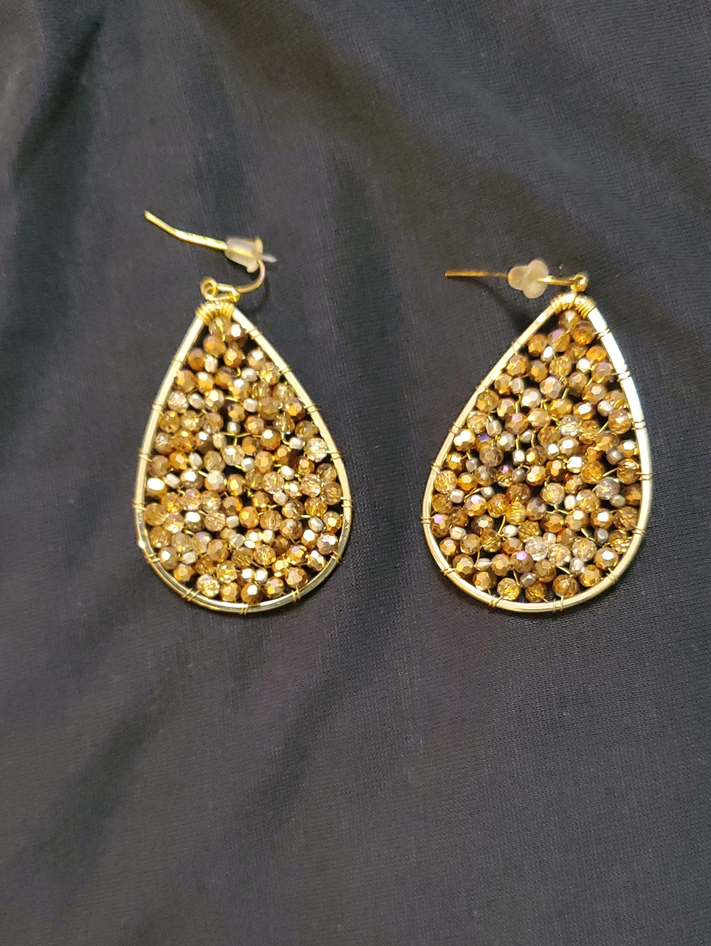 Gold Beaded Teardrop Dangle Earrings - Women Jewelry